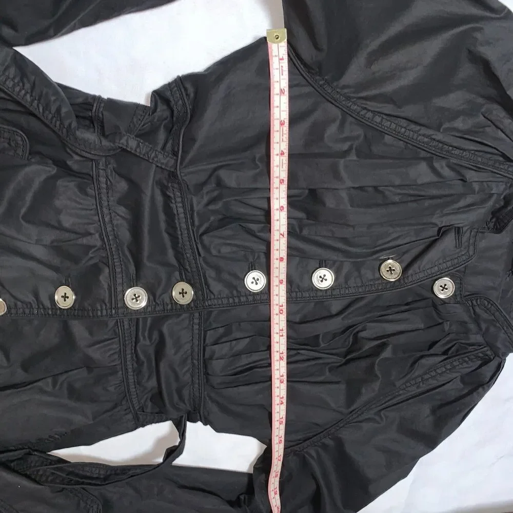 WOMEN'S Catherine Malandrino y2k black cotton and silk Trench coat pleatedSIZE P - Picture 3 of 10